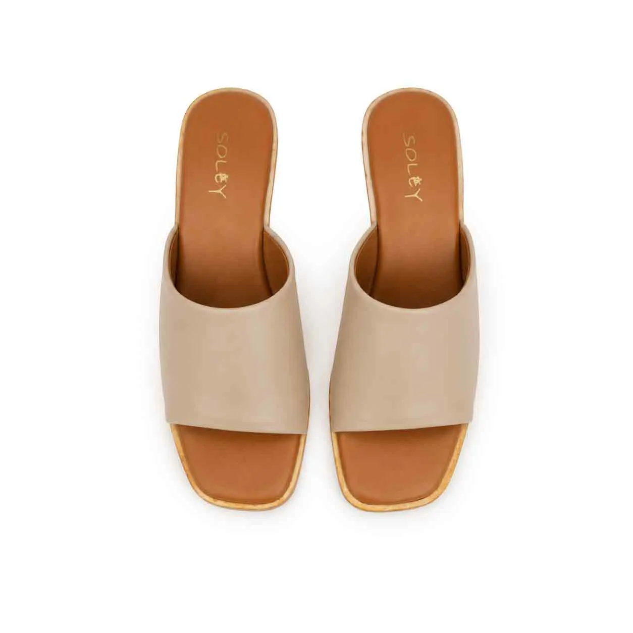 Sandale a demi talon pour femme 500-25 beige miniature
